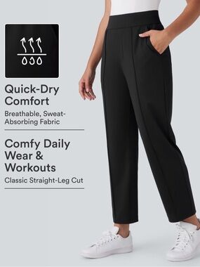 Women's Black Straight-Leg Quick-Dry Pants size Large